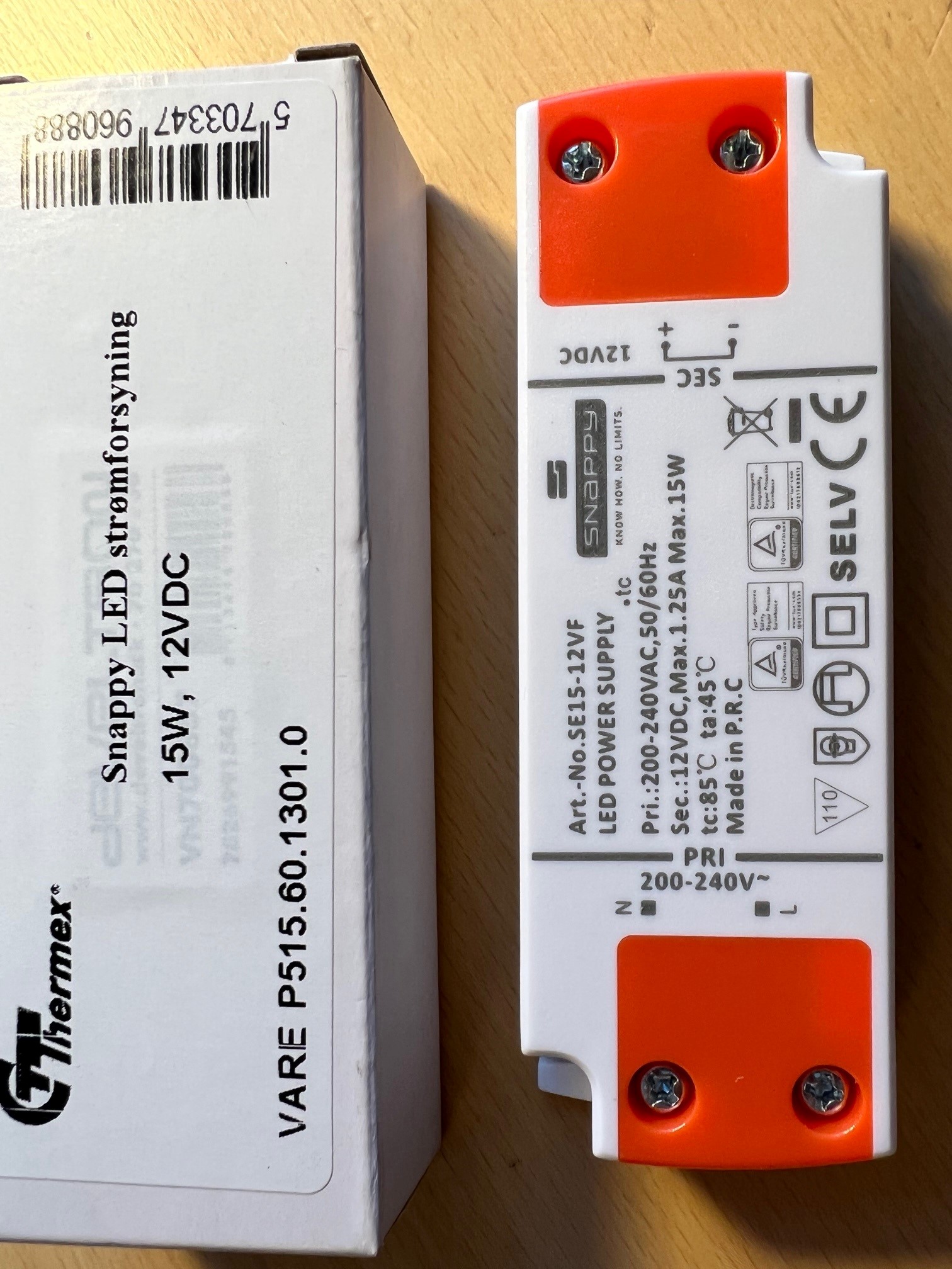 Snappy LED-virtalähde 15W, 12VDC